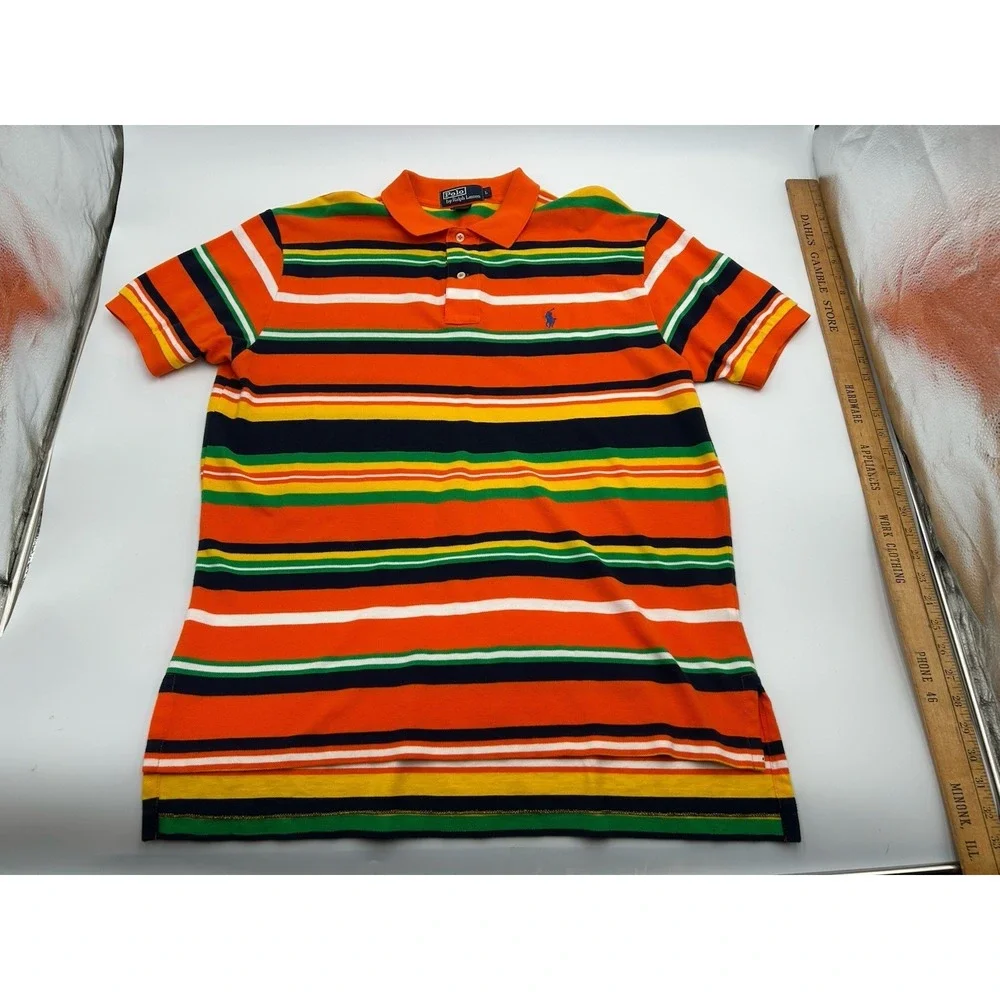 Vintage Polo Ralph Lauren Mens Polo Shirt Bright Multicolor Striped Size L H